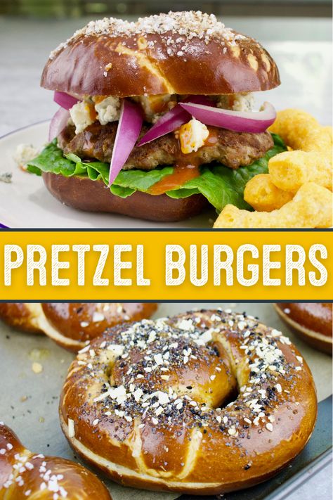 Pretzel Bun Burger Ideas, Pretzel Buns Sandwich Ideas, Pretzel Burger Recipe, Pretzels Buns, Pretzel Bun Burger, Pretzel Buns Sandwich, Pretzel Burger, Pretzel Recipes, Recipes Sandwiches