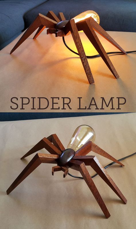 Mahogany and Edison bulb spider shaped lamp. Spider Lamp, Tre Kunst, Wooden Lamps Design, Wood Lamp Design, Diy Lampe, Wooden Lamp, Wood Lamps, Diy Lamp, Edison Bulb