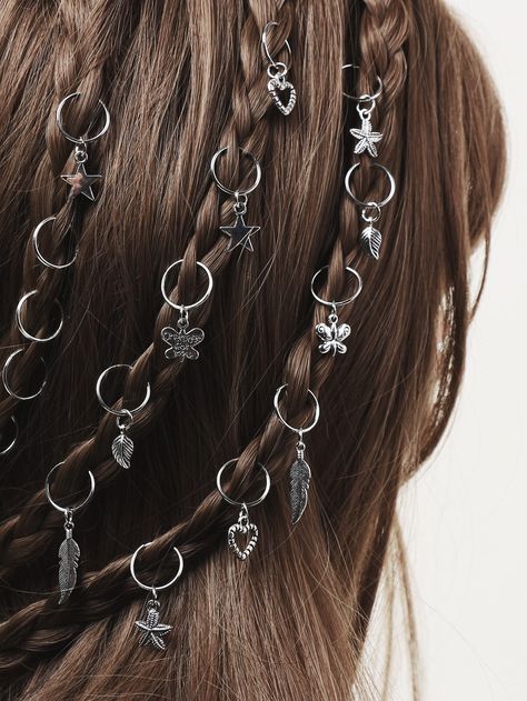 Silver Casual   Zinc Alloy  Hair Ring Embellished   Women Accessories Hair Charms, Peinados Fáciles Para Cabello Corto, Hair Stylies, Hair Rings, Hair Strand, Aesthetic Hair, Hair Dos, Mode Outfits, Pretty Hairstyles