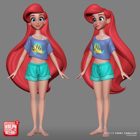 ArtStation - Ariel - Disney's Ralph Breaks the Internet, Sergi Caballer Ariel Characters, Ralph Breaks The Internet, Zbrush Character, 3d Cnc, Disney Concept Art, Model Sheet, Walt Disney Animation, Walt Disney Animation Studios, Disney Ariel