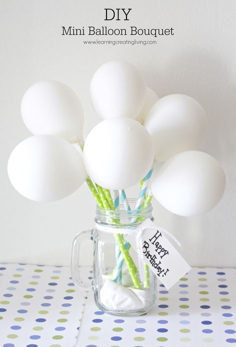 Restoration Beauty: DIY Mini Balloon Bouquet: THE PERFECT CENTERPIECE FOR ANY CELEBRATION!!{By Learning Creating Living} Mini Balloon Bouquet, Birthday Balloons Bouquet, Balloons On Sticks, Balloon Centerpieces Diy, Stick Centerpieces, Clear Balloons With Confetti, Balloons Bouquet, Happy Birthday Tag, Balloon Bouquet Diy