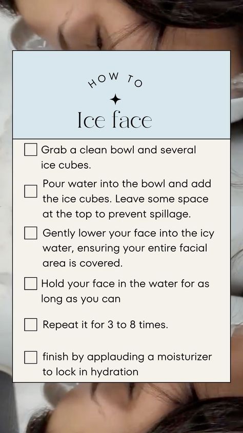 How to ice face Ice Water Skin Care, Ice Water Facial Benefits, Benifits Of Rubbing Ice On Your Face, Ice Plunge For Face, Ice Water Face Dip, How To Depuff Your Face In The Morning, Ice Water For Face Benefits, How To Ice Your Face Properly, How To Ice Face