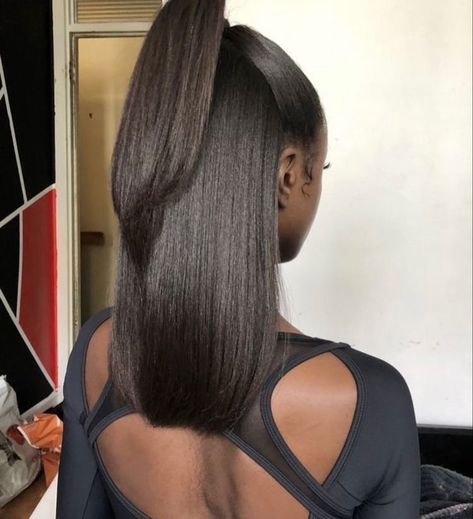 Permed Hair Black Women, Long Permed Hair, Straight Perm, Permed Hair, Perm Hair, Hair Black Women, Black Ponytail Hairstyles, Natural Hair Beauty, Natural Hair Inspiration