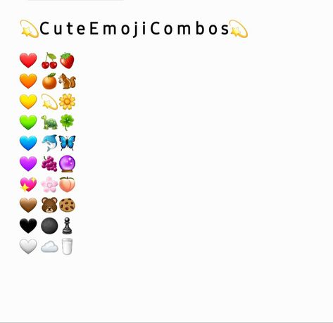 Here's some cute emoji combos by colors. Hope you'll like it! 💖🌺 P.s. I did it on samsung, It might look different on your phone. Samsung Emoji Combinations, Indie Emojis, Insta Emojis, Samsung Emojis, Cute Emoji Combos, Snap Emojis, Emojis Combinations, Good Apps For Iphone, Cute Emoji Combinations