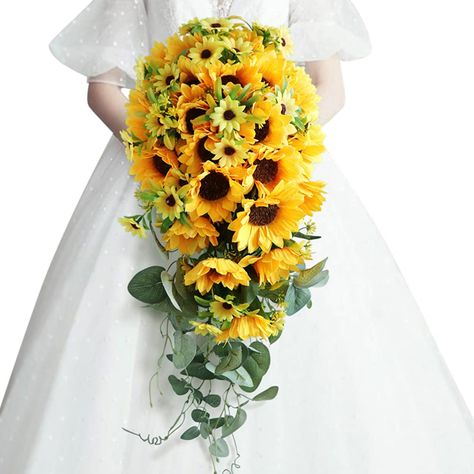 PRICES MAY VARY. 🎉CREATIVE WEDDING BOUQUET --- The main flowers of the bride bouquet are sunflower and artificial leaves. There are many leaves at the bottom of the flower. The handle is decorated with white ribbons and small pearls, which makes the whole bouquet more elegant and beautiful. 🎉WIDE RANGE OF USES --- Hand holding is a very good bridal bouquet, bridesmaid bouquet or throwing bouquet, which is very suitable for parties, churches, family decorations, wedding celebrations, parties, d Sunflower Bridal Bouquet, Brides Flowers Bouquet, Silk Flower Bridal Bouquet, Holding Bouquet, Handmade Wedding Bouquet, Cascading Bridal Bouquets, Sunflower Wedding Bouquet, Artificial Wedding Bouquets, Bridal Sunflowers