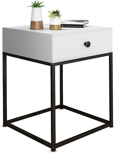 Bed Side Table Black, Frame For Living Room, Black Bed Frame, Drawer Bedroom, Bed Side Table, Steel Bed, Wooden Side Table, Black Side Table, White Side Tables