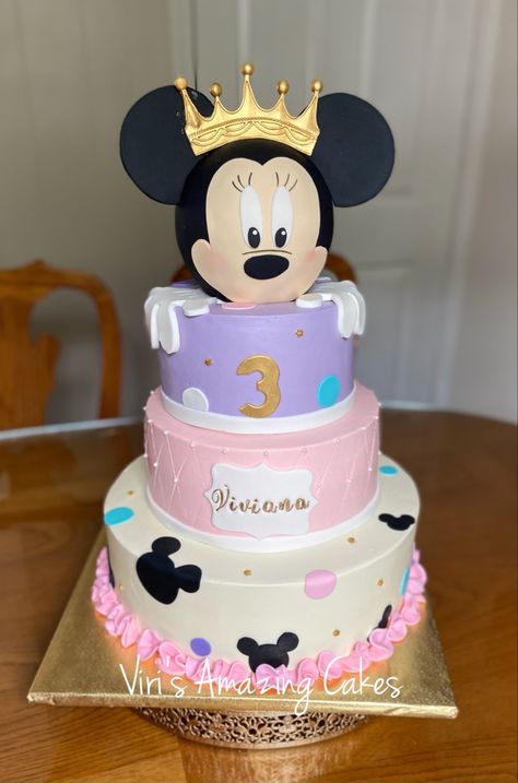 4 tiers, pink and purple cake Pink And Purple Cake, Purple Cake, Purple Cakes, Minnie Mouse Cake, Mouse Cake, Pink And Purple, 4th Birthday, Amazing Cakes, Birthday Ideas