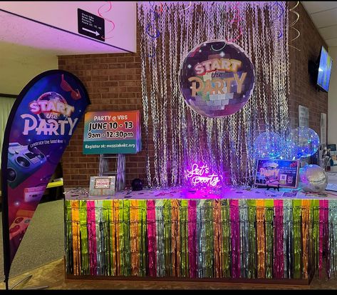 Start The Party Vbs, Start The Party Vbs Decorations, Start The Party Vbs 2024, Game Night Decorations, Vbs Decorations, Vbs Themes, Vbs 2024, Kids Church, Game Night