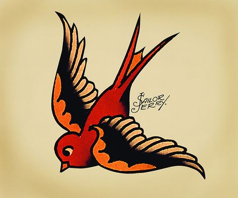 This would be neat in blue.  My grandpa had blue swallow tattoos from his Navy days Sailor Jerry Swallow, Sparrow Tattoo Design, Swallow Tattoo Design, Swallow Bird Tattoos, Sailor Jerry Flash, Sailor Jerry Tattoo Flash, Desenhos Old School, Vogel Tattoo, Sailor Tattoos