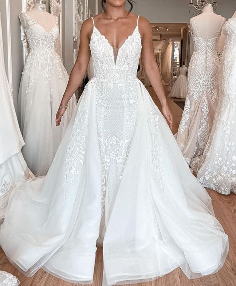 Mermaid Wedding Dress With Removable Skirt, Wedding Dress With Clip On Skirt, Wedding Dress With Added Skirt, 2 Piece Wedding Dress Detachable, Overlay Skirt Wedding Dress, Over Skirt Wedding Dress, Wedding Dress With Over Skirt, Detachable Wedding Dress Skirt, Wedding Dresses Detachable Skirt