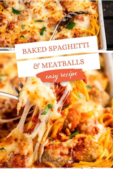 Baked spaghetti and meatballs is a classic Italian favorite that's both easy to make and incredibly satisfying. This hearty dish is not only a time-saving weeknight wonder but also perfect for sharing, making it a delightful crowd-pleaser. Gather your loved ones around the dinner table and savor the goodness of this timeless comfort food recipe! Make Ahead Spaghetti And Meatballs, Best Spaghetti And Meatballs Recipe, Dump And Bake Spaghetti And Meatballs, Spagetti Casseroles Baked, Baked Spaghetti With Meatballs, Spaghetti And Meatball Casserole, Turkey Meatball Spaghetti, Meatball Pasta Bake Recipes, Spaghetti Bake Recipe