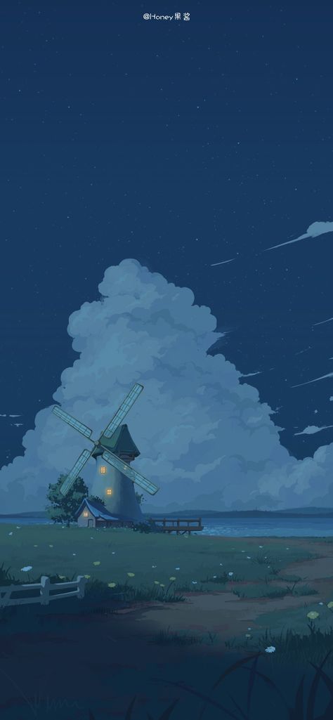 Studio Ghibli Night Sky, Castle In The Sky Background, Blue Wallpaper Ghibli, Ghibli Background Aesthetic, Ghibli Night Wallpaper, Winter Pokemon Wallpaper, Kkchenwei Wallpaper, Anime Night Sky Aesthetic, Studio Ghibli Sky