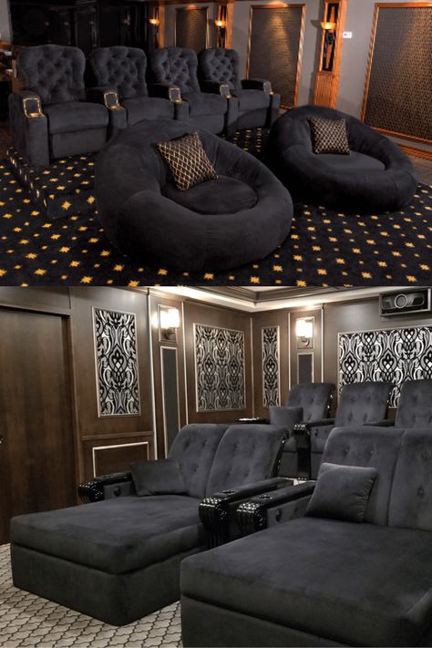 Theater Chairs In Living Room, Theatre Room Furniture Ideas, Media Room Bed, Theater Couches Cozy, Movie Sofa Furniture, Movie Room Lounge Chair, Home Movie Theater Furniture, Cinema Room Chairs, Luxury House Movie Theater