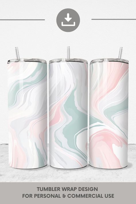 Luxury tumbler wrap for instant download, featuring a beautiful modern marble design in pastel green, pink, and white. Marble Tumbler Cups, Marbled Tumblers, Vinyl Wrap 30 Oz Tumbler, Pastel Tumbler, Blue Marble Tumbler, Marble Tumbler, Colorful Marble, Tumbler Wrap Designs, Pastel Designs