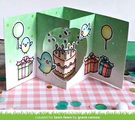 Lawn Fawn Intro: Birthday Before 'n Afters - Lawn Fawn Interactive Card, Picture Window, Lawn Fawn Stamps, Album Ideas, Lawn Fawn Cards, Window Cards, Happy Cards, Box Cards, Card Crafts