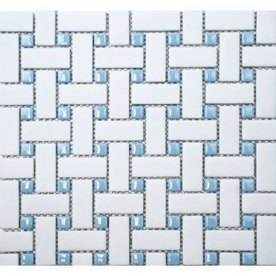 Bring a modern touch to your outdoor space with this weather-resistant, waterproof, and easy-to-clean glass mosaic tile. The sleek glass material is impervious to water and designed to withstand the elements, making it perfect for a variety of outdoor applications. The unique basketweave pattern adds visual interest and a stylish touch. Color: Cream/Blue | LuxeTrend Aruba Basketweave Frost Matte w / Cloud Gloss Dot Mosaic Sheet blue / whiteGlass in Cream / Blue | Wayfair Blue Tile Floor, Marble Mosaic Floor, Basket Weave Tile, Bathroom Shower Walls, Quartz Slab, Wall Exterior, Blue Tile, Feature Tiles, Mosaic Flooring