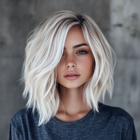 Stunning Textured Lob Hairstyles: Trendy Looks to Elevate Your Style Game - HairstylesIdeas - Discover Your Next Great Look Icy Blonde Lob, Long Bobs With Bangs, 2025 Hair Trends For Women Medium, Messy Lob Haircut, Medium Long Bob Hairstyles, Lob Blonde Hair, Curtain Bang Bob, Blonde Lob With Bangs, Med Length Haircuts