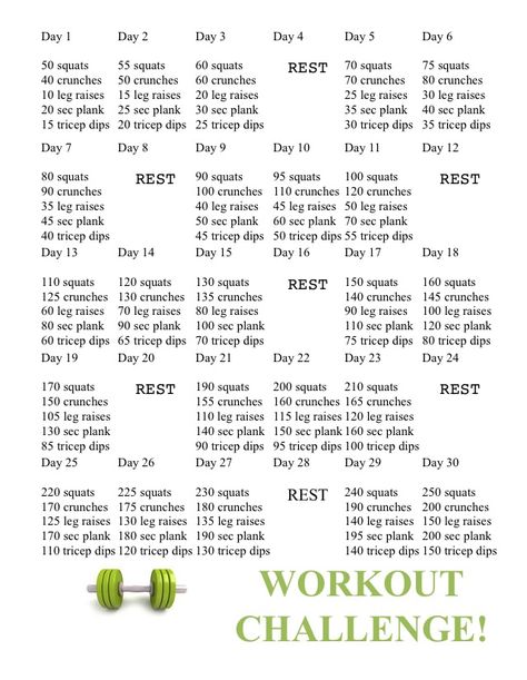 30 day workout challenge Plank Dips, Workouts Challenge, Squats Workout, 30 Day Squat, 30 Day Squat Challenge, Crunches Workout, Fitness Challenges, Exercise Ideas, Squat Challenge