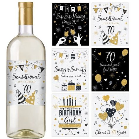 • 70th BIRTHDAY - Our wine bottle labels make the perfect birthday gift for women. Apply the labels to your favorite wine and serve in a gift basket.• SET OF 6 - Each order contains 6 unique wine bottle labels• PARTY DECOR - Celebrate in style! Elegant, modern and fun!• STANDARD SIZE - Our vinyl adhesive labels will fit most standard wine bottles. Minor assembly required- just peel and stick to your favorite bottle of wine. Remove original label for best results.• WATERPROOF - Our birthday wine 70th Birthday Parties Decorations, 40th Birthday Wine, 21 Birthday Party Decorations, Happy Birthday Cheers, Birthday Wine Bottle Labels, 80th Birthday Party Decorations, Unique Wine Bottles, Black And Gold Birthday, Birthday Wine Bottles