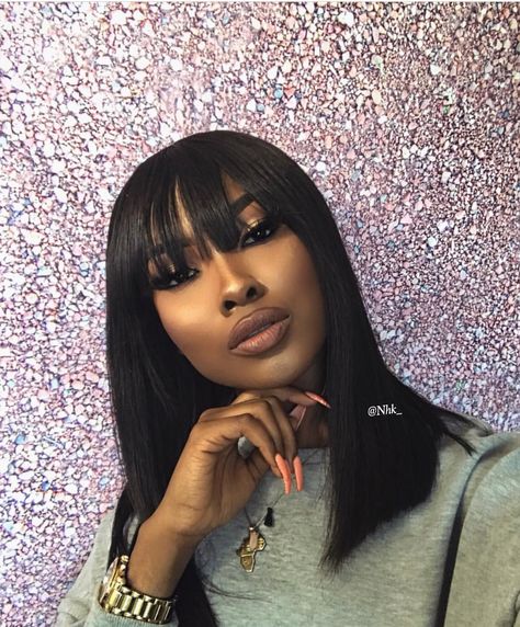 Pinterest: @Nhk_ ⚠️ Bang Bob, Chinese Bangs, Twisted Hair, Bob Cut Wigs, Virgin Hair Wigs, Brazilian Straight Hair, Gabrielle Union, Beautiful Wigs, Short Straight Hair