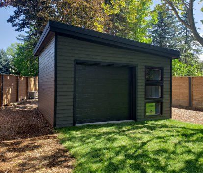 Metal Garage Buildings, Prefab Garages, Garage Door Paint, Prefab Sheds, Pole Barn Garage, Backyard Garage, Portable Garage, Garage Addition, Modern Shed