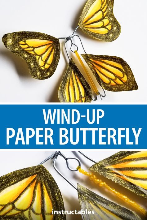 Rubber Crafts Ideas, How To Make Flying Butterflies For Cards, Diy Paper Flying Butterfly, Rubber Band Art Projects, Flying Butterflies Diy, Wind Up Butterfly Diy, Making Butterflies Diy Crafts, Flying Butterfly Craft, Rubber Band Butterfly