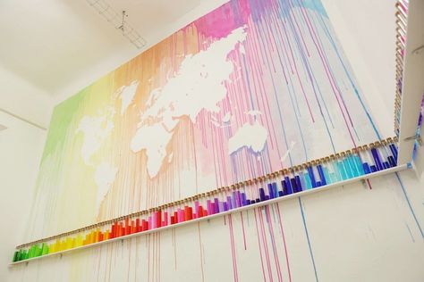 Rainbow Colored Dripping Map of the World by Mademoiselle Maurice - My Modern Met Map Of The World, Modern Map, Beautiful Doors, French Artists, Map Art, Artist Inspiration, Rainbow Colors, Creative Art, Favorite Color