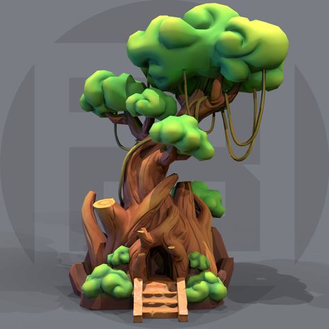 ArtStation - Tree Tree Stylized, Brick Studio, Stylized Tree, Digital Sculpting, Tree Top, Rubber Tree, Top Game, Low Poly, Triangles