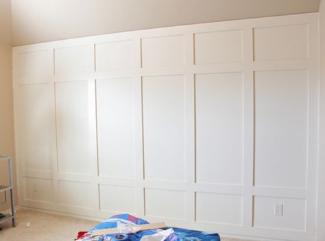 $40 DIY White Paneled Wall Room Tutorial, Batten Board, Paneling Ideas, Mdf Wall Panels, Architectural Wall, Wall Panels Bedroom, Wall Paneling Diy, Diy Tumblr, Board And Batten Wall