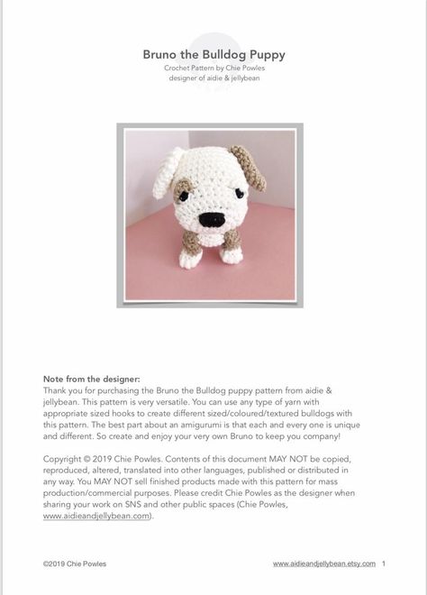 AMIGURUMI PATTERN/ tutorial English Amigurumi Bulldog | Etsy Mini Bulldog, Yarn Dolls, Crochet Abbreviations, Amigurumi Tutorial, Bunny Gifts, Dog Christmas Gifts, Yarn Tail, Pattern Tutorial, Crochet Dog