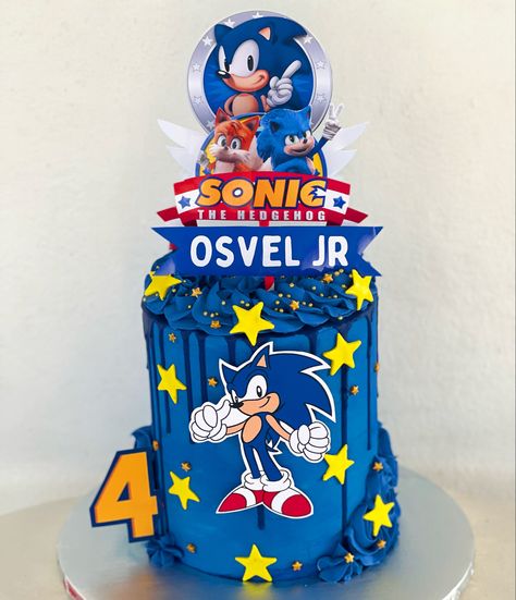 Tort Sonic, Sonic Pasta, Pastel Sonic, Sonic Cakes, Sonic Birthday Cake, Sonic The Hedgehog Cake, Jurassic Park Birthday Party, Children Cake, Sonic Cake