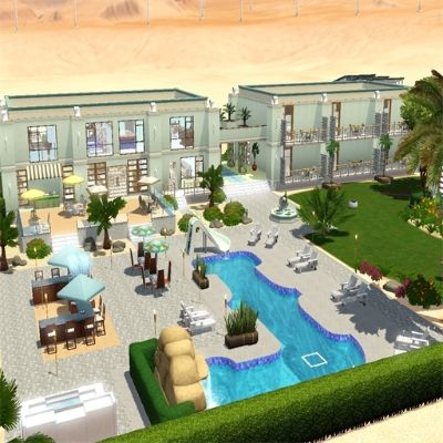 Sims 3 Resort Ideas, Oasis In The Desert, Desert Resort, No Cap, The Oasis, The Sims 3, Desert Oasis, Games Room, The Spa