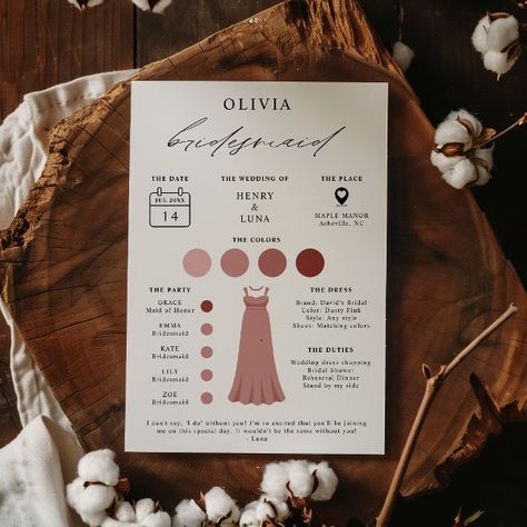 Elegant Bridesmaid Bridal Party Info Card Bridal Maids, Dusty Pink Style, Be My Bridesmaid Cards, Reception Card, Bridesmaid Cards, Engagement Party Invitations, Will You Be My Bridesmaid, Be My Bridesmaid, Feel Special