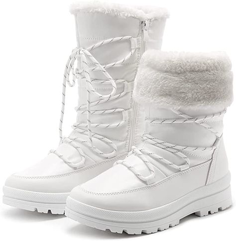 Amazon.com | HEAWISH Women’s Winter Snow Boot Fur Lined Mid Calf Warm Boots(White, US10) | Shoes Cute Snow Boots, Apres Ski Outfit, Cheap Snow Boots, Apres Ski Outfits, Shoe Technology, Ski Outfit, Fashionable Snow Boots, Leopard Flats, Cold Outfits