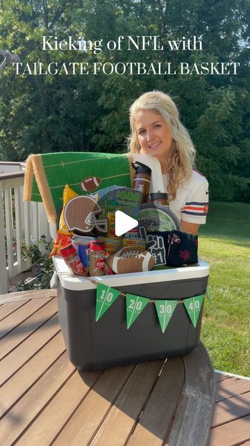 FullofHartMama on Instagram: "Football is back, baby!! 🏈 

i’m here with all your tailgate needs! Or just must have items to have around your house this season for game day! This is the perfect tailgate/football basket

Can’t forget @redgoldtomatoes with your chili

#footballisback #footballfood #tailgateparty #tailgateszn #tailgate #tailgateparty #footballbasket #footballszn #footballparty" Tailgate Silent Auction Basket, Tailgate Auction Basket, Tailgate Basket Ideas, Football Basket Ideas, Cooler Gift Basket, Tailgate Decor, Silent Auction Basket, Football Is Back, Football Basket