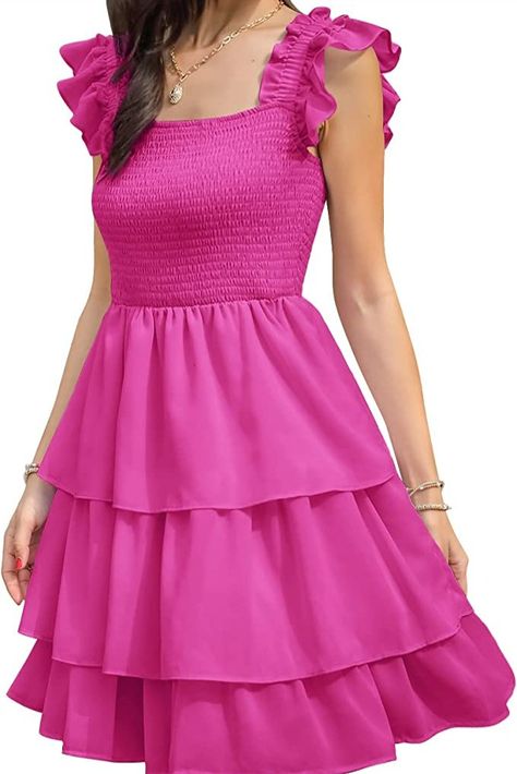 Byinns Womens Square Neck Sleeveless Ruffle Dress Pink Barbie Dress, Short Mini Dresses, Barbie Pink Dress, Short Mini Dress, Barbie Dress, Mini Dresses, Ruffle Dress, Square Neck, Perfect Dress