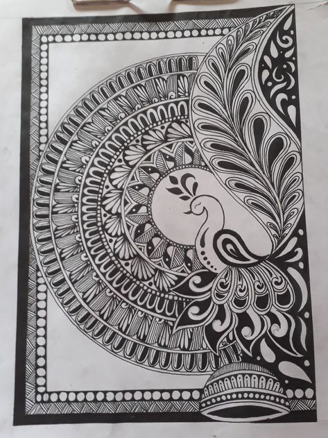 Karishma Srivastava 84F Peacock Drawing Mandala, Unique Mandala Drawing Creative, Mandala Drawing Creative, Rangoli Drawing On Paper, Mandala Art Drawing Creative, Madhubani Drawing Indian Paintings, Mandala Art Design Creative Beautiful, Mandala Drawing Ideas Creative Beautiful, Mandala Art Ideas Creative