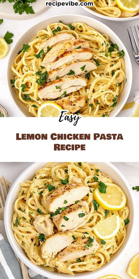 Looking for a refreshing twist on dinner? This Lemon Chicken Pasta Recipe brings vibrant flavors and healthy ingredients to your table. Perfect for busy weeknights, this dish is both satisfying and nutritious. Save this recipe for a delicious and wholesome meal you can make any time! Lemon Chicken Over Angel Hair Pasta, Lemon Butter Garlic Chicken Pasta, Healthy Lemon Pasta Recipes, Lemon Chicken Noodles, Hello Fresh Lemon Chicken Pasta, Lemon Chicken And Pasta Recipes, Baked Lemon Pasta, Lemon Chicken Linguine Recipe, Easy Lemon Chicken Pasta