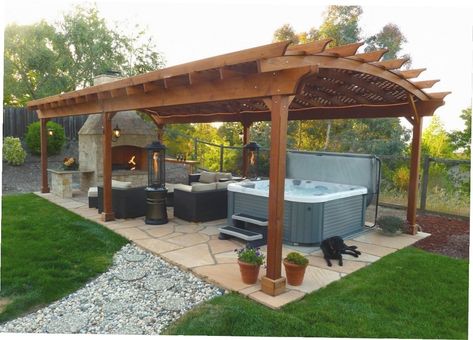 Easy Gazebo, Pavilion Ideas, Hot Tub Patio, Diy Gazebo, Large Backyard Landscaping, Hot Tub Gazebo, Gazebo Plans, Hot Tub Backyard, Backyard Gazebo