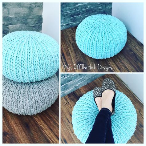 Free Crochet Floor Pouf Tutorial!! Crochet Floor Pouf, Crochet Pouf Pattern, Crochet Pouf, Confection Au Crochet, Yarn Craft, Floor Pouf, Crochet Cushions, Crochet Home Decor, Crochet Pillow