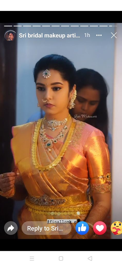 Kasu Necklace Designs, Golden Blouse Design, South Indian Bride Jewellery, Indian Brides Jewelry, South Indian Wedding Saree, Pre Wedding Photoshoot Outfit, Bridal Hairdo, Wedding Saree Collection, Diamond Wedding Jewelry