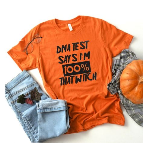 Turns out I'm 100% That Witch! Silky smooth lightweight polyester shirt, available in white, gray or orange. Unisex fit with a sublimated design that will not crack, fade or peel. Ships quick! Orange Halloween Shirts, Halloween Tops For Women, Cheer Team Gifts, Halloween Shirts Kids, Wine Shirt, Kids Tank Tops, Halloween Top, Polyester Shirt, Autumn T Shirts