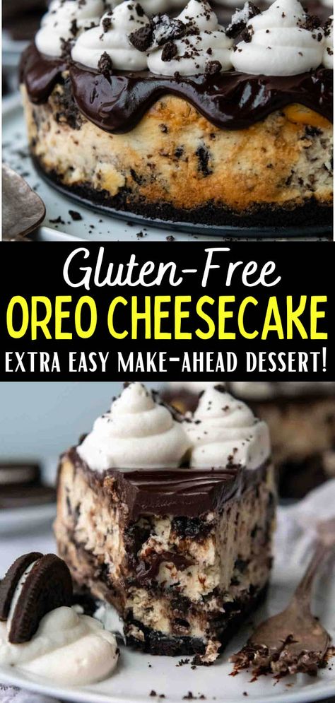 Cookies And Cream Filling, Gluten Free Cheesecake Recipes, Oreo Cheesecake Recipe, Oreo Cheesecake Recipes, Dairy Free Cheesecake, Cookies And Cream Cheesecake, Best Gluten Free Desserts, Easy Gluten Free Desserts, Gluten Free Cheesecake