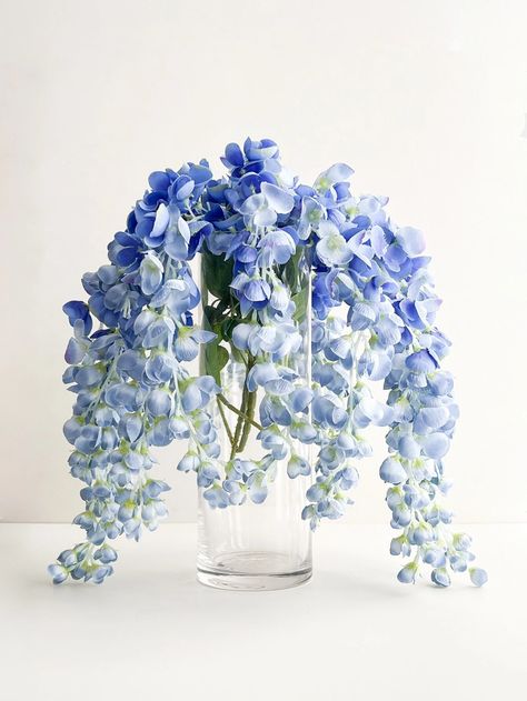 1pc Artificial Wisteria Flower | SHEIN USA Periwinkle Centerpieces, Blue Wisteria Wedding, Blue Hanging Flowers, Wisteria Centerpiece, Light Blue Quinceanera Ideas, Wisteria Wedding Decor, Blue Fake Flowers, Wisteria Bouquet, Blue Flower Centerpieces