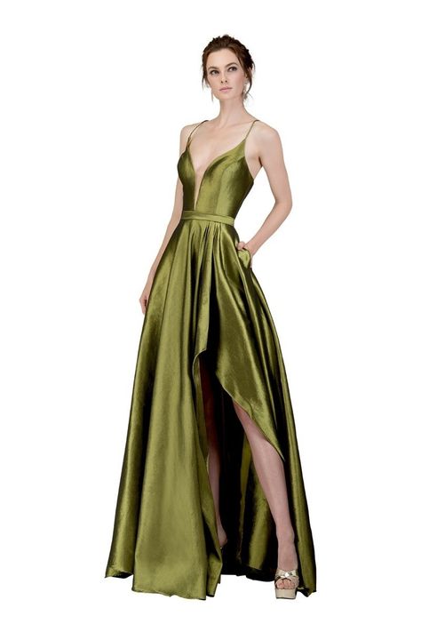 Olive Prom Dress, Olive Green Prom Dress, Dark Green Prom Dresses, Mnm Couture, Green Prom, Boutique Couture, Green Prom Dress, Pleated Bodice, Prom Outfits