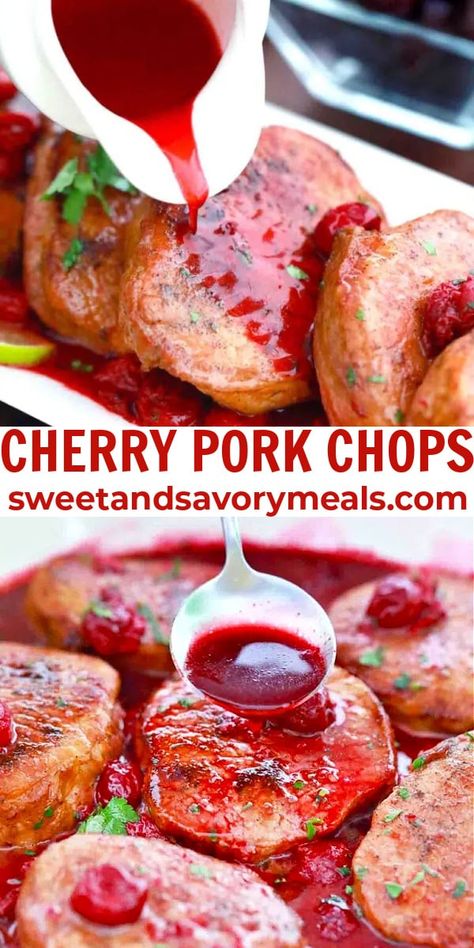 Cherry Pork Chops, Salsa For Pork Chops, Pork With Cherry Sauce, Cherry Balsamic Pork Chops, Cherry Sauce For Meat, Cherry Glazed Pork Chops, Candied Pork Chops, Pork Chops With Pear Glaze, Shredded Pork Chops