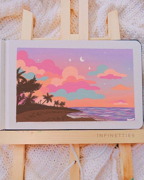 Watercolor Artwork Inspiration, Easy Watercolor Landscape, Landscape Painting Ideas, Beautiful Paintings Of Nature, Beautiful Dawn, Doodle Paint, Learn Watercolor Painting, Watercolor Landscapes, Posca Art