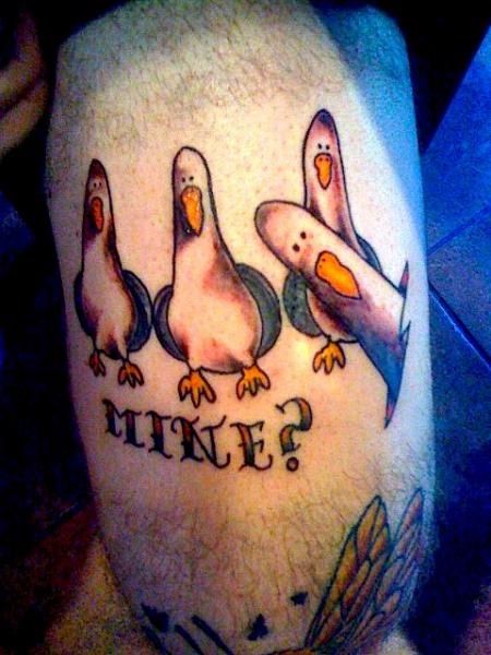 Seagulls From Finding Nemo Tattoo Finding Nemo Tattoo, Dory Tattoo, Nemo Tattoo, Seagull Tattoo, Fandom Tattoos, Movie Tattoo, Movie Tattoos, Badass Tattoos, Real Tattoo