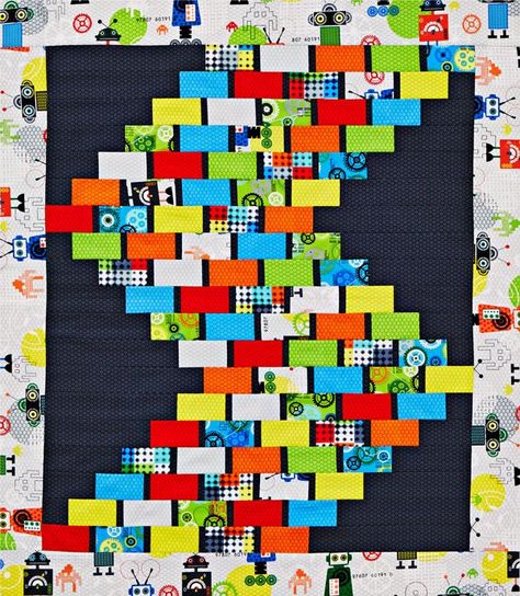 Nuts and Bolts Quilts For Boys, Frog Quilt, Robot Quilt, Handmade Crib, Boys Quilt Patterns, American Patchwork And Quilting, Yellow Quilts, Straight Line Quilting, Zigzag Design