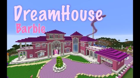 Barbie Minecraft House, Minecraft Barbie House, Pastel Minecraft House, Minecraft Barbie Dream House, Barbie Dream House Minecraft, Barbie Minecraft, Girly Minecraft, Minecraft Beach House, Disney Minecraft